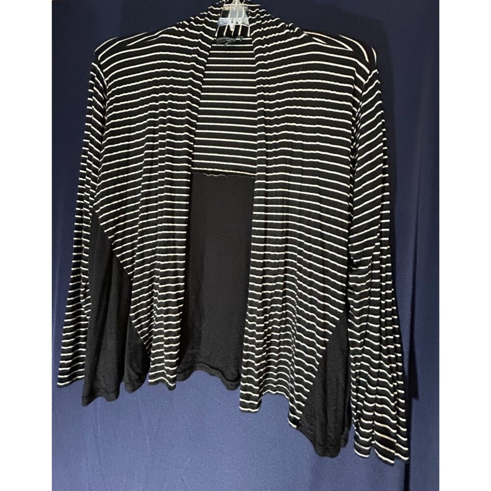 Cynthia Rowley Woman 3X Cardigan Open Wrap Black White Striped Soft Stretch